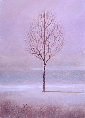 samotne drzewo w zimie, obraz