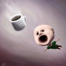 Soft head guy getting coffee. Art by Jared Yanez.