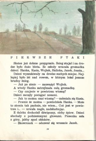 Ilustracja: Jerzy Heintze, z książki „Od wiosny do wiosny” S. Szuchowej i H. Zdzitowieckiej (wyd. z roku 1963; Nasza Księgarnia)